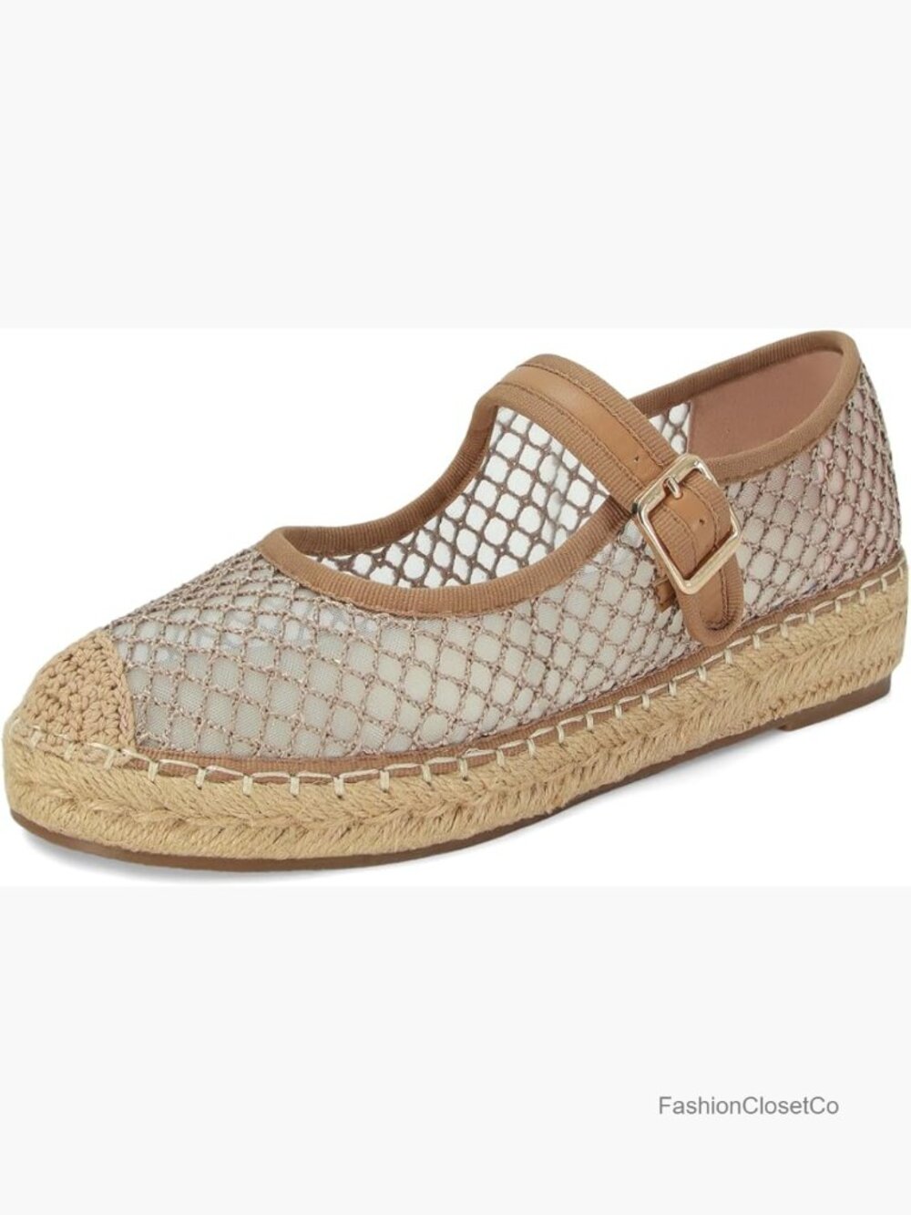 Round Toe Mary Jane Espadrille Flats with Adjustable Buckle & Platform Sole